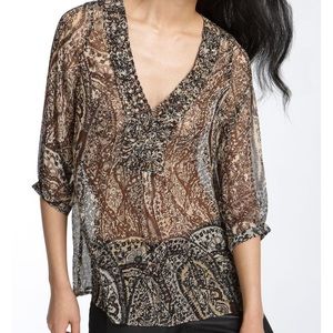 Joie Reed Paisley Silk Sheer Top